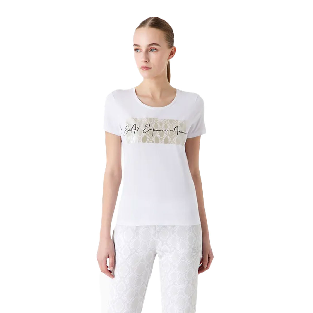 T-Shirt Donna Emporio Armani 7 Logo Box Phyton Bianco