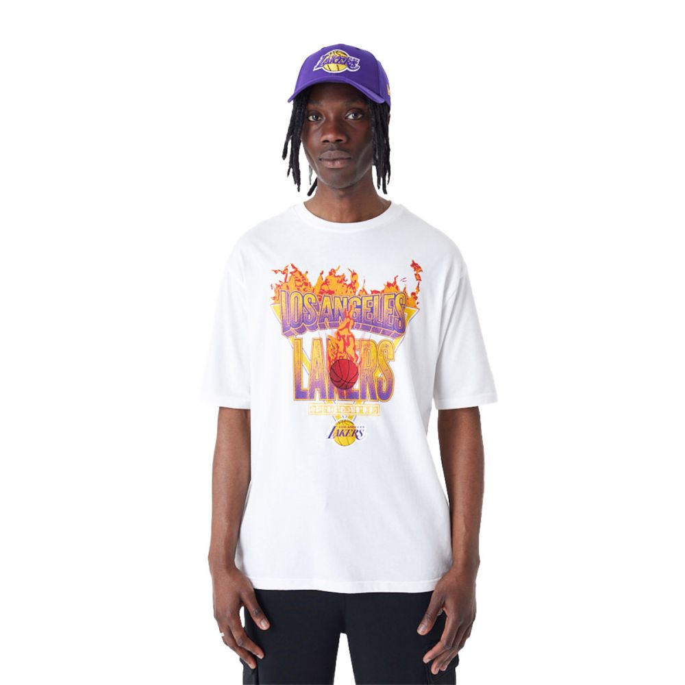 T-Shirt Uomo New Era Nba Flame Graphic Lakers Bianco