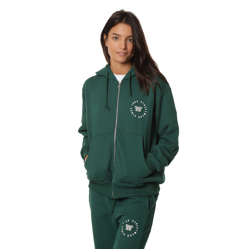 Felpa Donna What's Over College French Terry Full Zip Cappuccio Verde